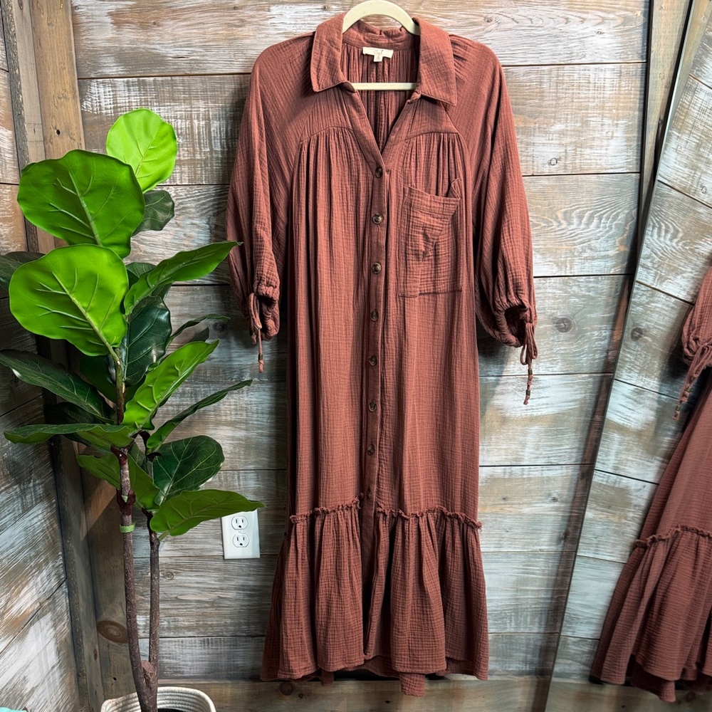 Rusty Mauve Button-Down Midi Dress